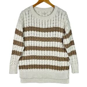Pilcro Anthropologie Cable Knit Sweater Cream Tan Stripe Cotton Blend Women's S